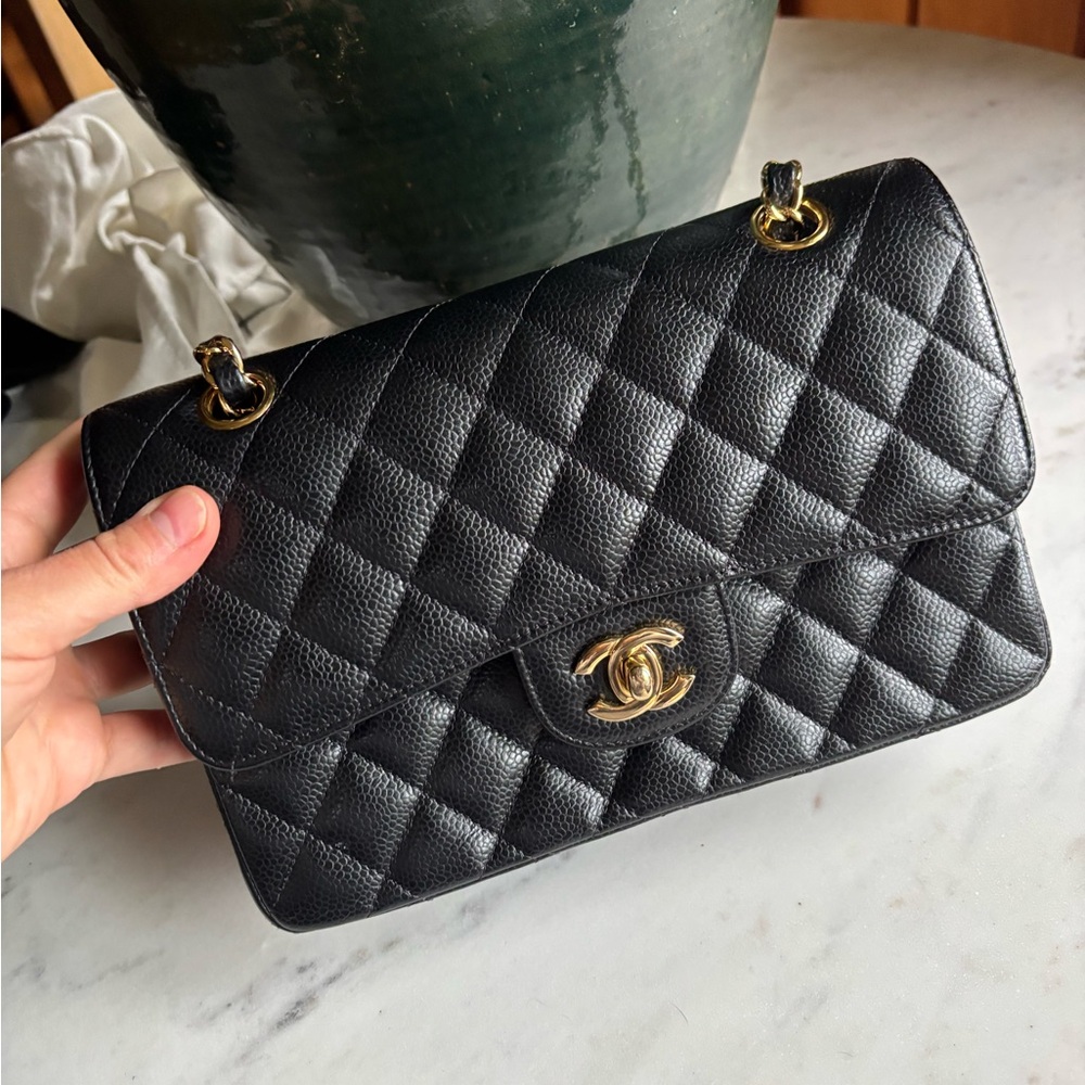 Caviar Quilted Small Double Flap Black Gold Hardware